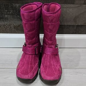 Pink Quilted Boots with Logo Strap